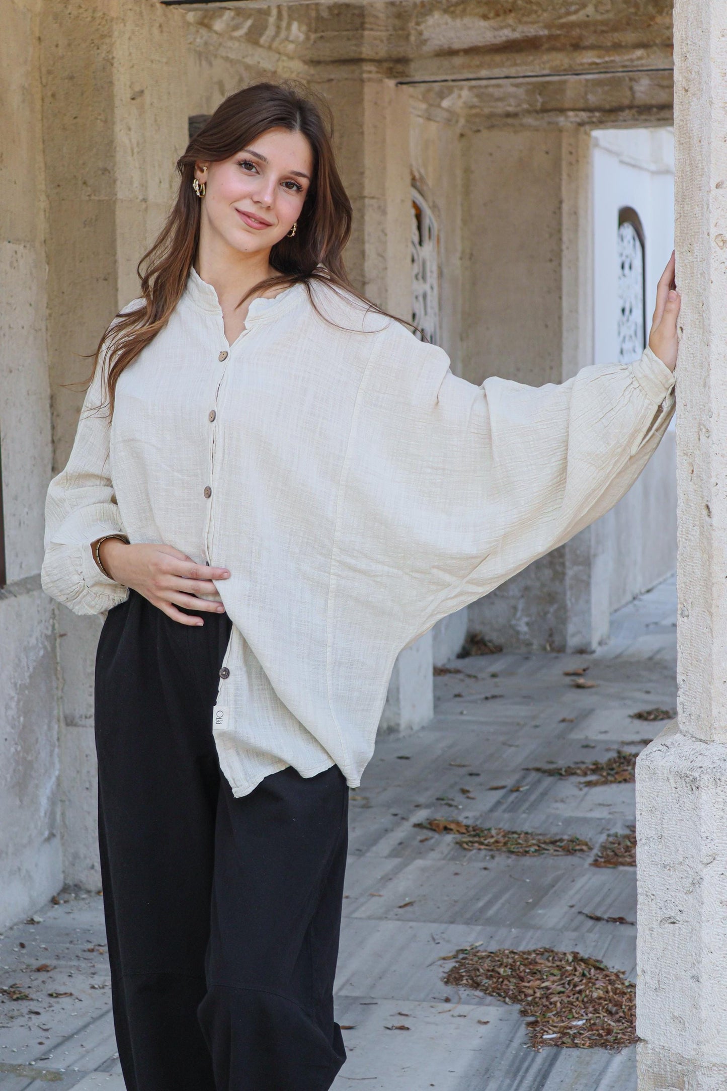 Boho Cotton Cream Shirt - Oversized Loose Fit Blouse - Breathable Wide Underarm Top - Unisex Bohemian Shirt- Soft Linen Lightweight Fabric