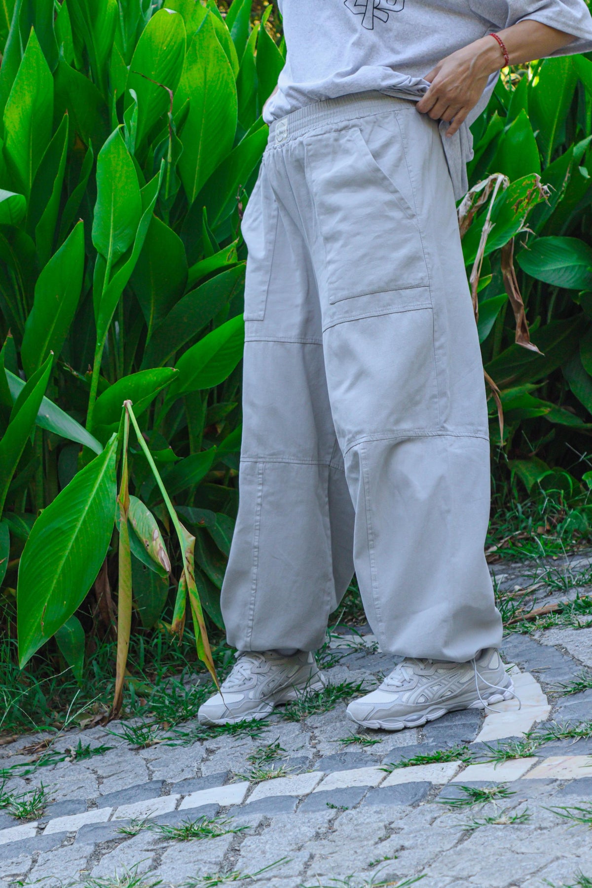 Unisex Taş Gri Bağcıklı Bol Pantolon