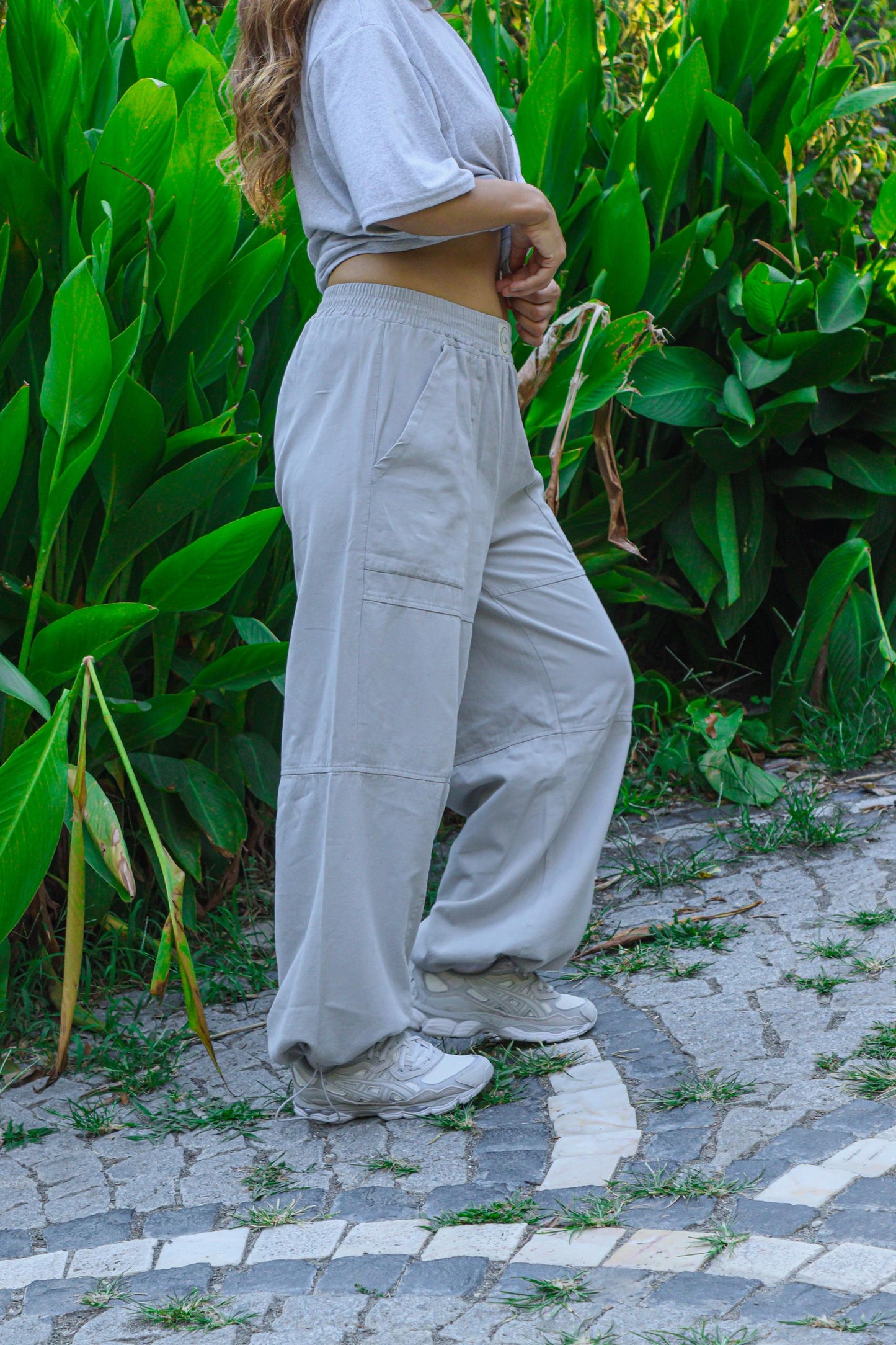 Baggy Pants Women Men - Stone Grey Wide Leg Drawstring Trousers - Unisex Streetwear Cotton Pants- Y2K Trap Style - Boho Urban Lounge
