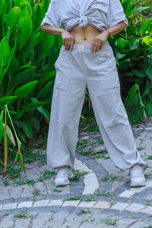 Baggy Pants Women Men - Stone Grey Wide Leg Drawstring Trousers - Unisex Streetwear Cotton Pants- Y2K Trap Style - Boho Urban Lounge