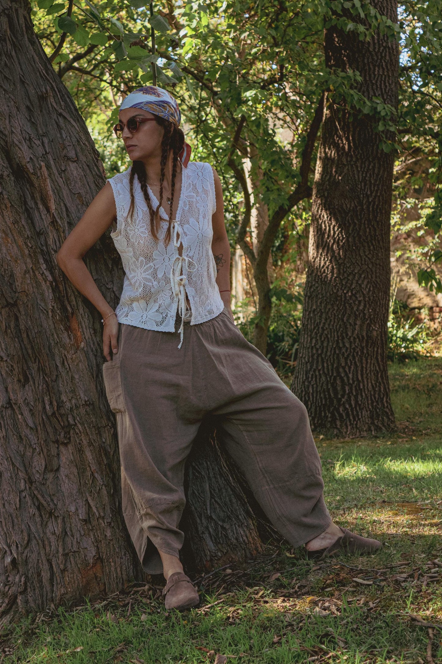 Boho Lace Vest Top – White Cotton Linen Blouse with Floral Leaf Crochet, Tie Front Yelek, Festival Outfit, S M L, Hippie Bohemian Style