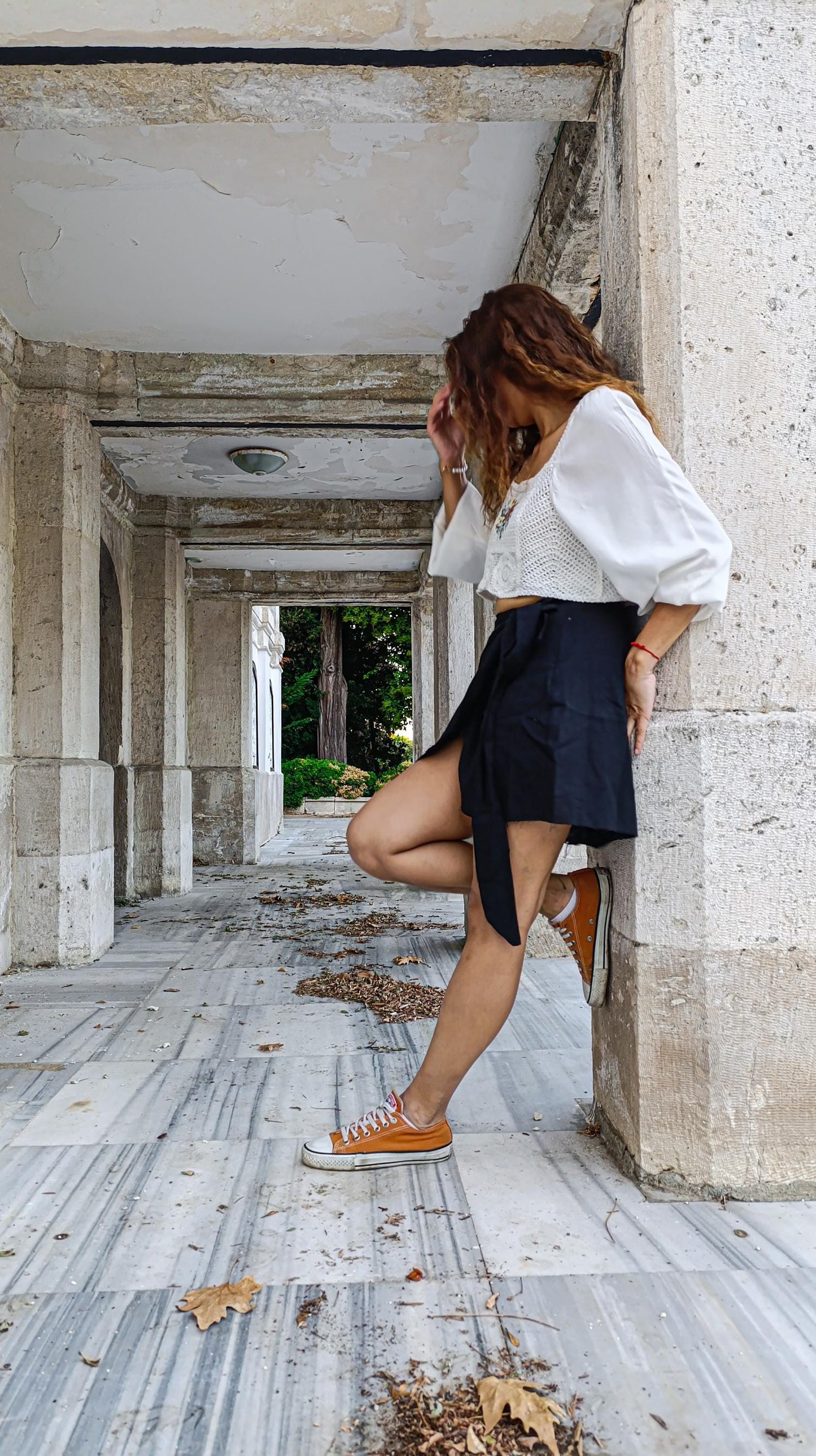 Black Wrap Mini Skirt with Side Tie & Slit – Linen Cotton Blend, Layered Overlap Design, All Season Casual Boho Clothing, Festival Outfit