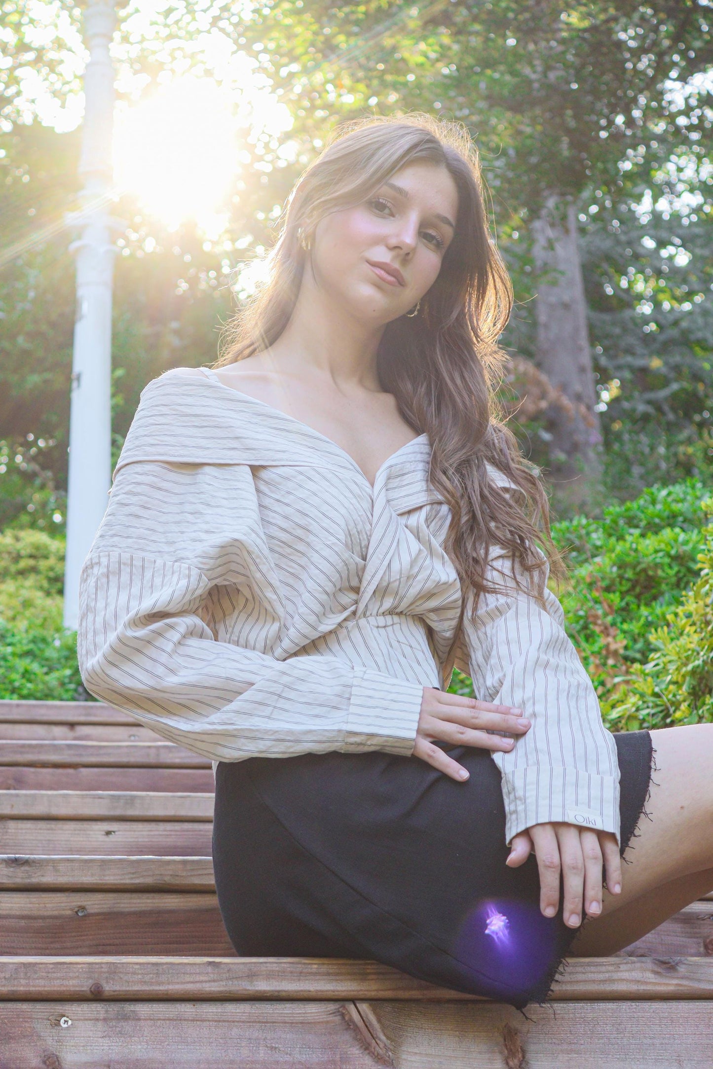 Boho Striped Off Shoulder Blouse – Cotton Polyester Crop Shirt with Straps & Button Back, S M L Sizes, Festival Top, Bohemian Style
