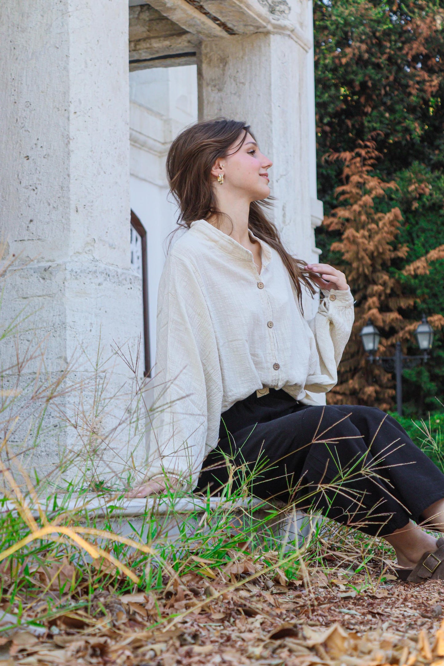 Boho Cotton Cream Shirt - Oversized Loose Fit Blouse - Breathable Wide Underarm Top - Unisex Bohemian Shirt- Soft Linen Lightweight Fabric
