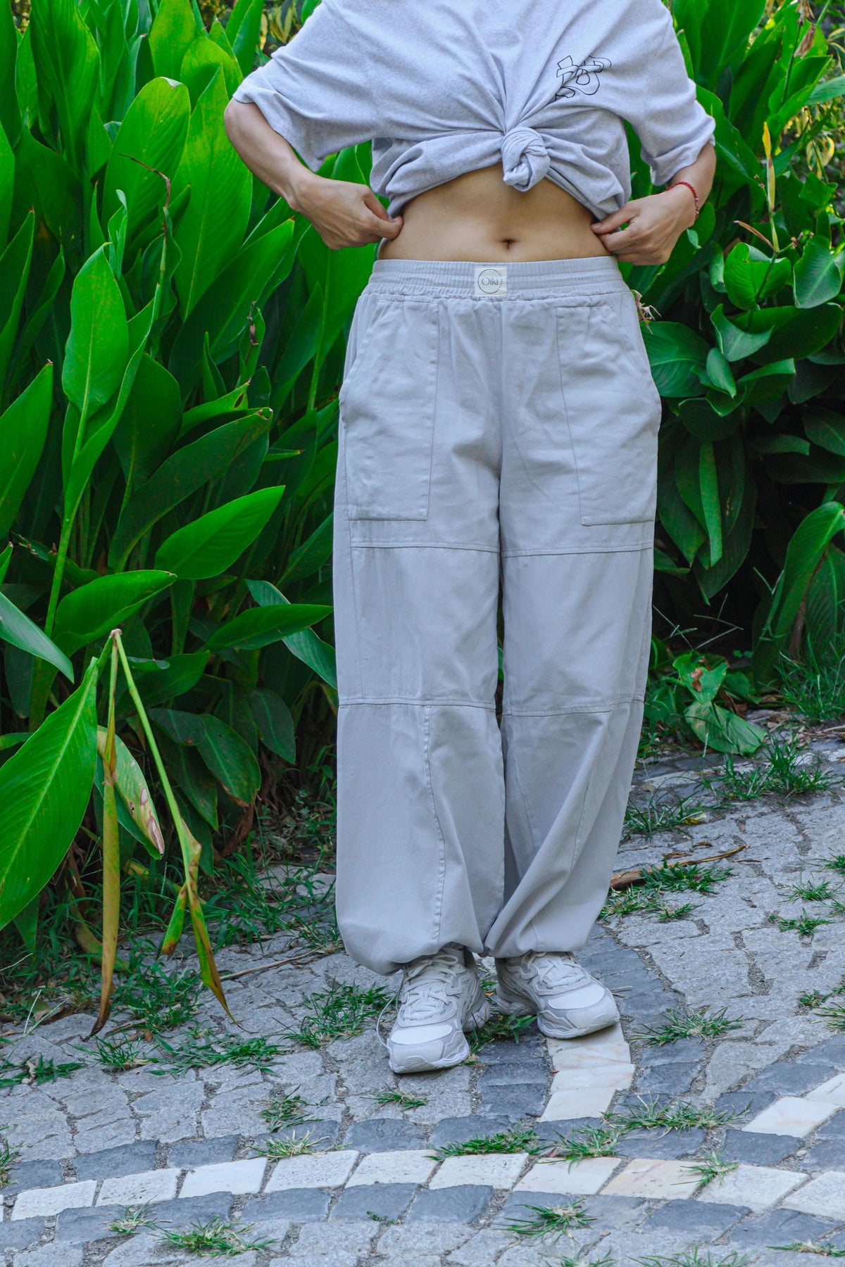 Unisex Taş Gri Bağcıklı Bol Pantolon
