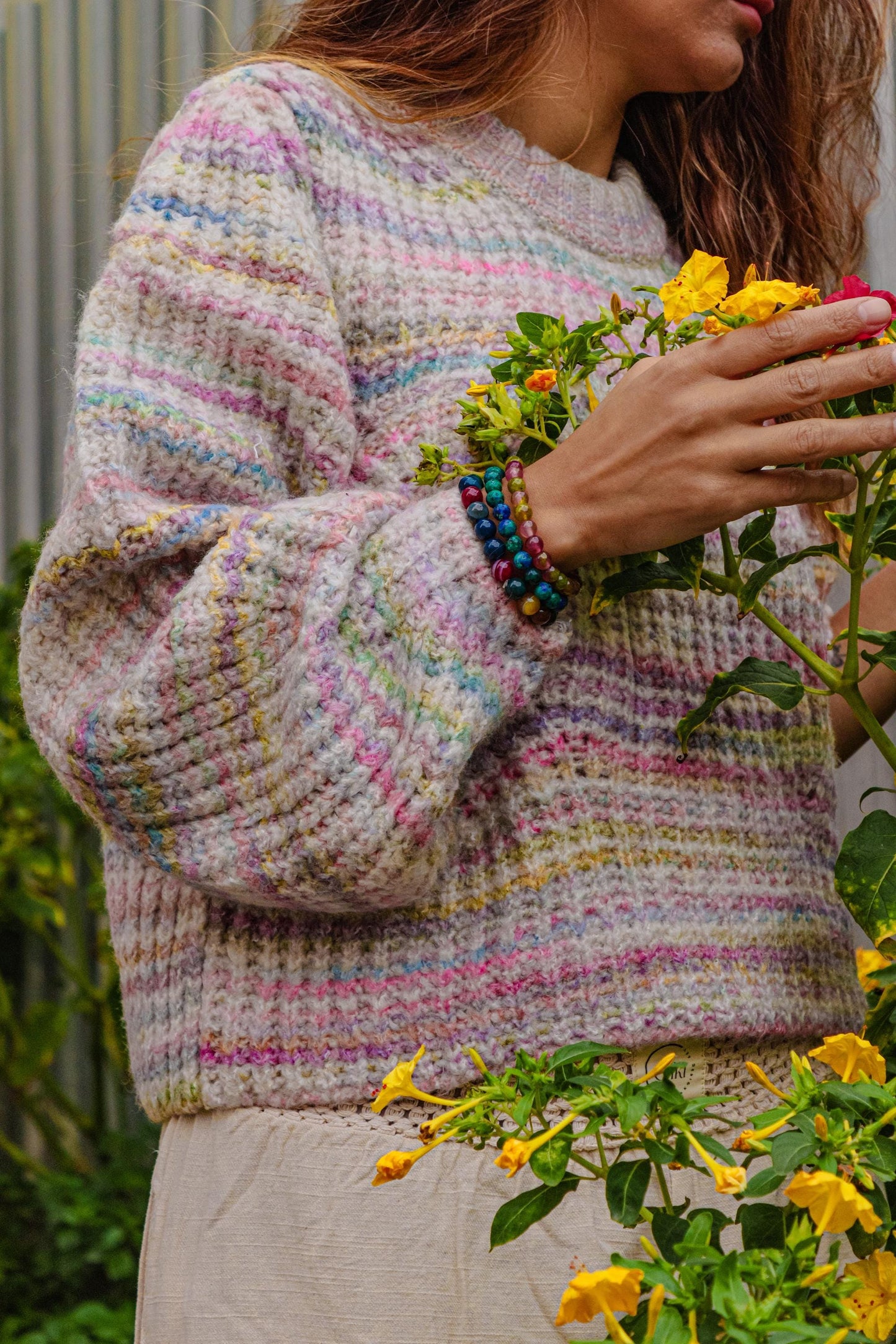 Pastel Chunky Knit Sweater - Boho Multicolor Wool Blend Jumper, Cozy Pullover, Soft Textured Knitwear for Fall Winter Cold Days