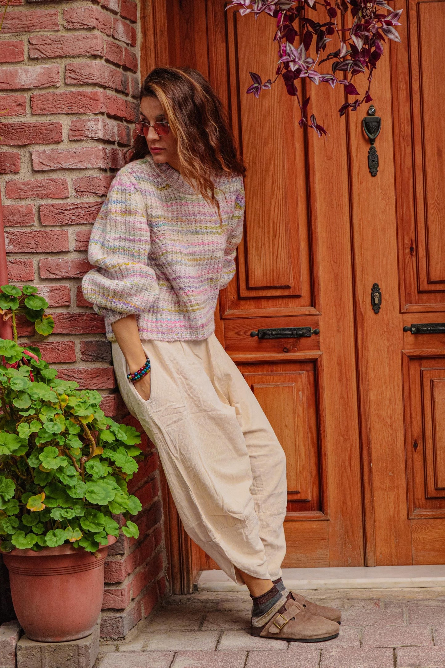Pastel Chunky Knit Sweater - Boho Multicolor Wool Blend Jumper, Cozy Pullover, Soft Textured Knitwear for Fall Winter Cold Days