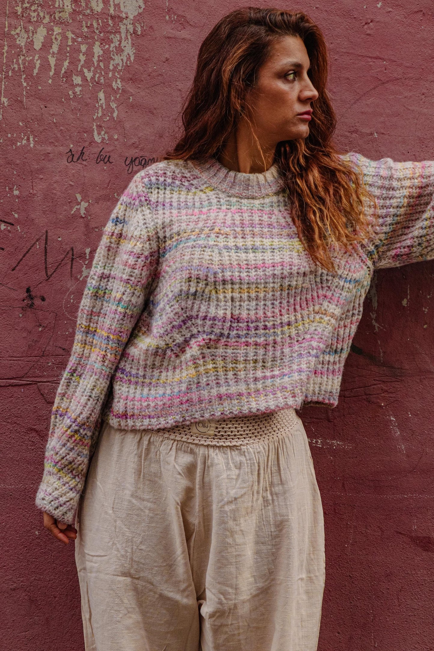 Pastel Chunky Knit Sweater - Boho Multicolor Wool Blend Jumper, Cozy Pullover, Soft Textured Knitwear for Fall Winter Cold Days