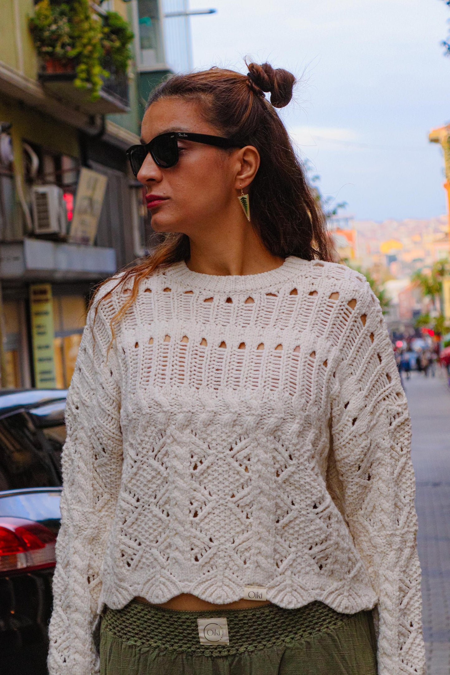 Handmade Cream Cable-Knit Sweater Women – Boho Short Chunky Cotton Sweater, Soft Textured Knitwear, Cozy Gift for Her, Sustainable Fashion