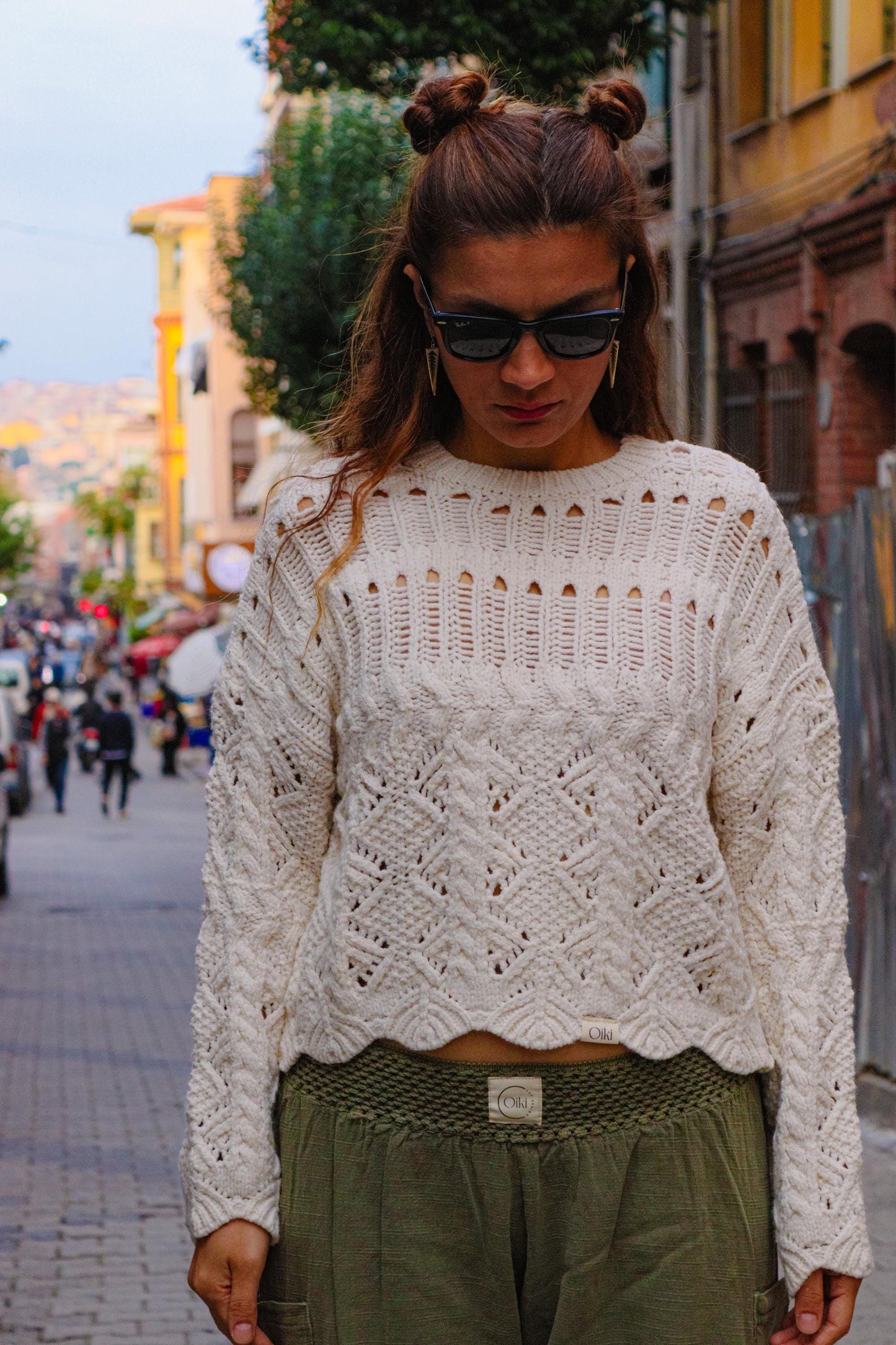 Handmade Cream Cable-Knit Sweater Women – Boho Short Chunky Cotton Sweater, Soft Textured Knitwear, Cozy Gift for Her, Sustainable Fashion