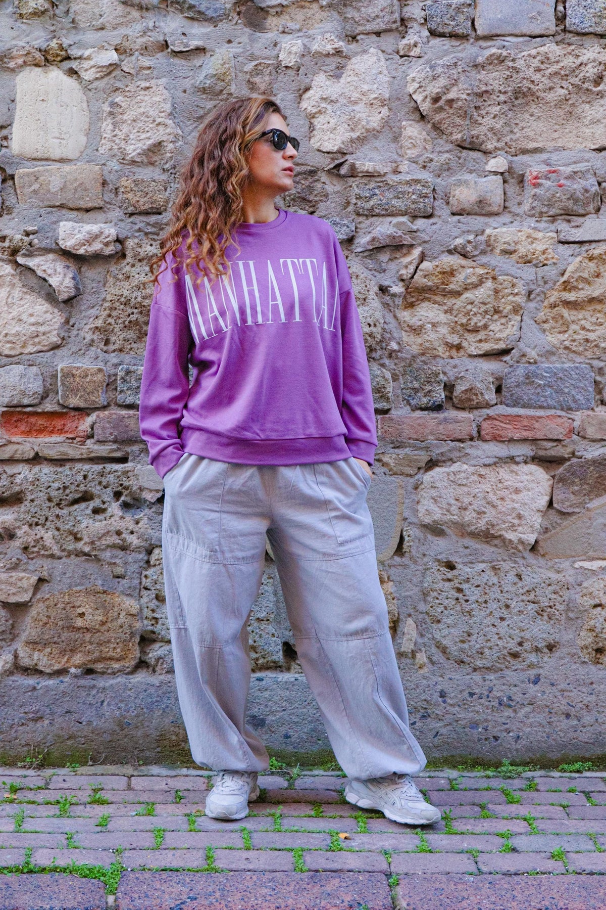 Mor Manhattan Bol Kesim Sweatshirt