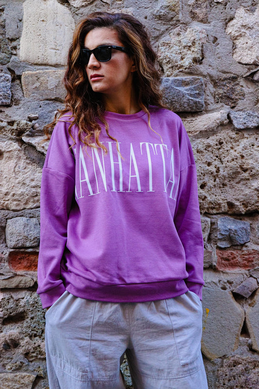 Purple Manhattan Sweatshirt | Oversized Unisex Pullover | Boho Streetwear Gift | Cozy Cotton Blend Crewneck | Handmade Casual Fall Sweater