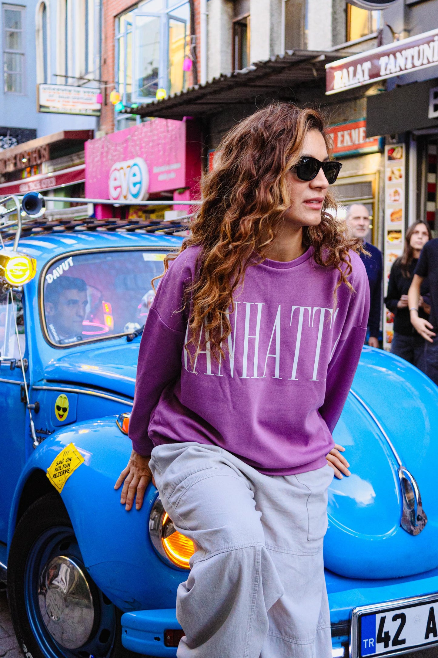 Purple Manhattan Sweatshirt | Oversized Unisex Pullover | Boho Streetwear Gift | Cozy Cotton Blend Crewneck | Handmade Casual Fall Sweater