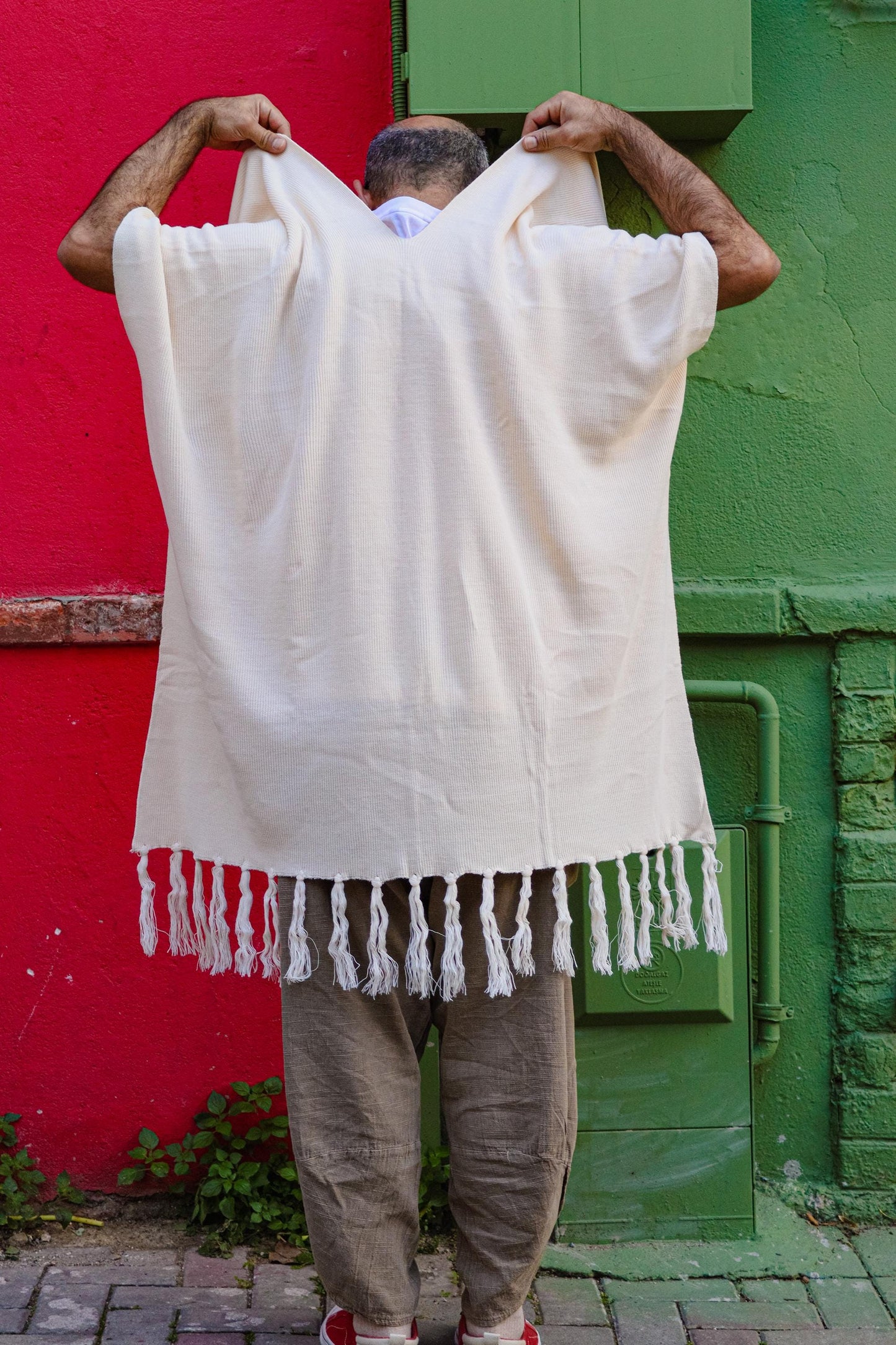 Knit Boho Fringed Poncho 100% Acrylic Unisex Shawl Wrap Handmade Look Cozy Festival Cape