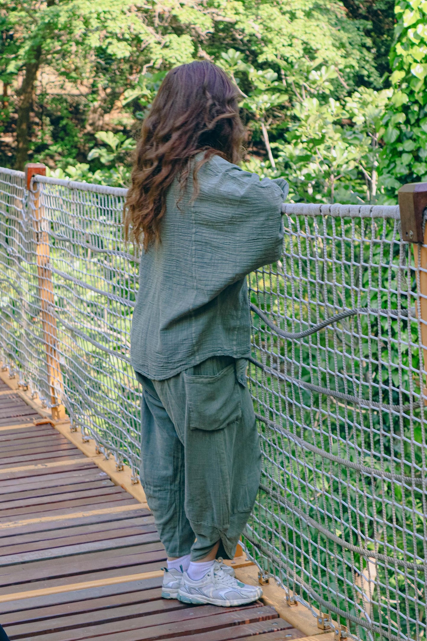 Boho Baggy Green Pants & Free Size Loose Fit Shirt Set | Handmade Oversized Festival Lounge Travel Cotton Unisex Outfit
