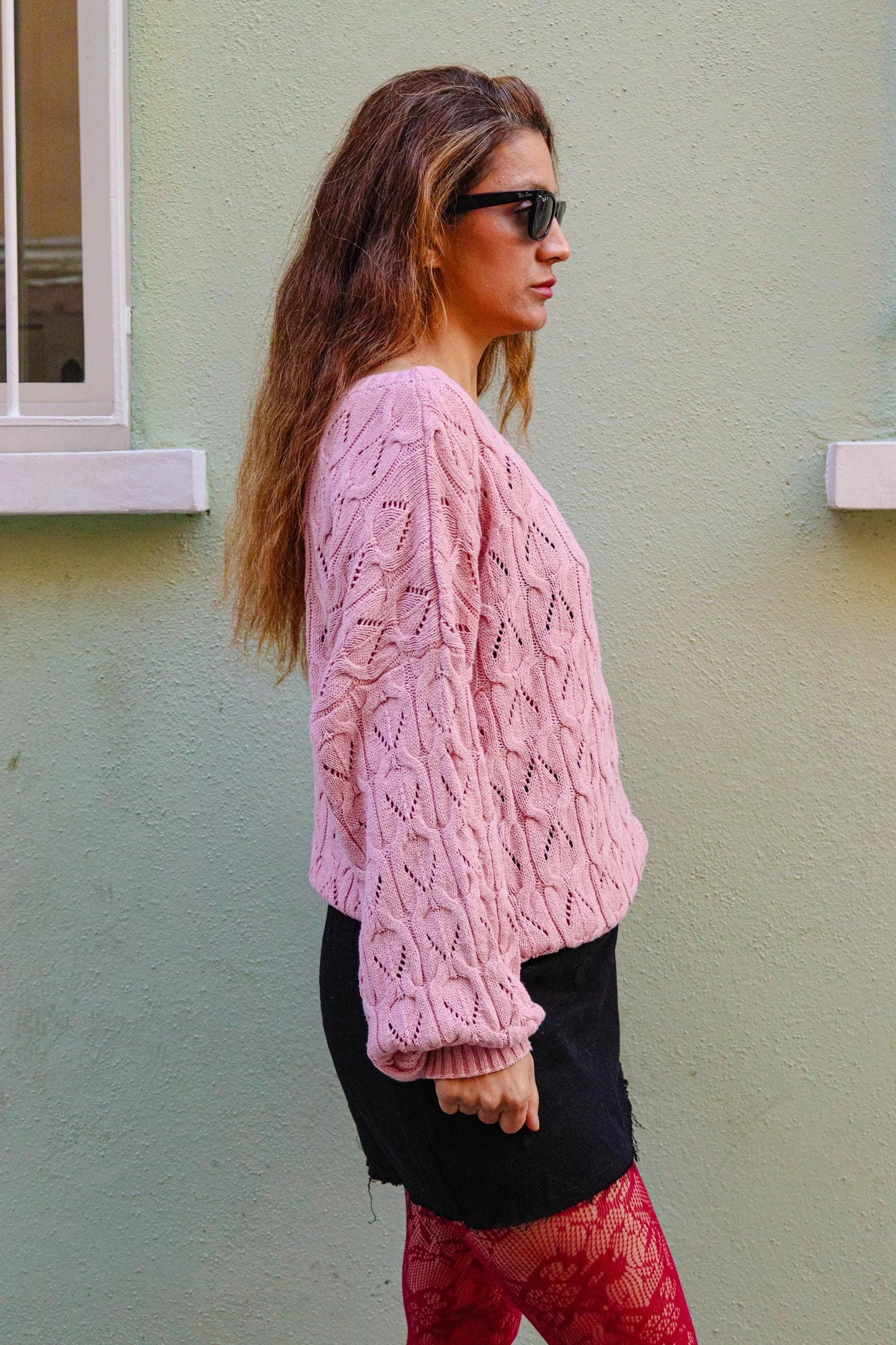 Pastel Pink Boho Knit Sweater for Women | Handmade Cozy Oversized Pullover | Soft Cotton Acrylic Knitwear | Fall Winter Gift for Her