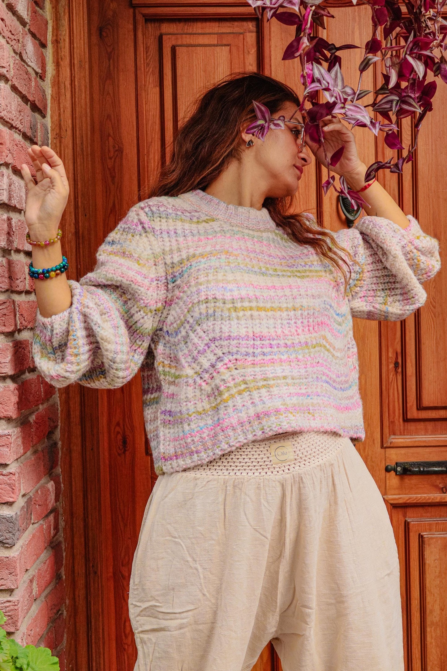 Pastel Chunky Knit Sweater - Boho Multicolor Wool Blend Jumper, Cozy Pullover, Soft Textured Knitwear for Fall Winter Cold Days