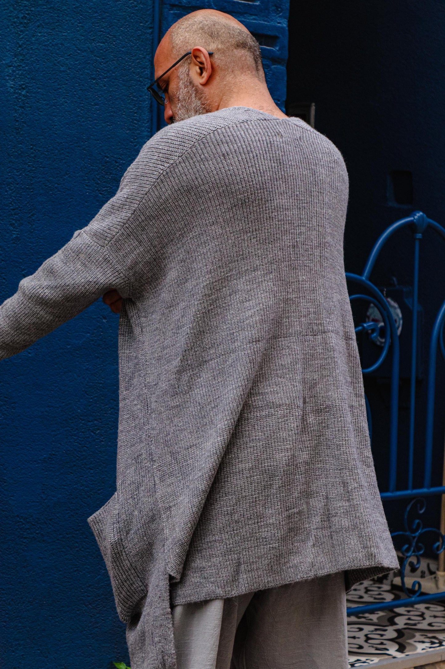Unisex Gray Knit Cardigan – Handmade Wool Blend Boho Sweater, Cozy Long Open Front Knitwear, Minimalist Winter Outfit, Holyday Gift