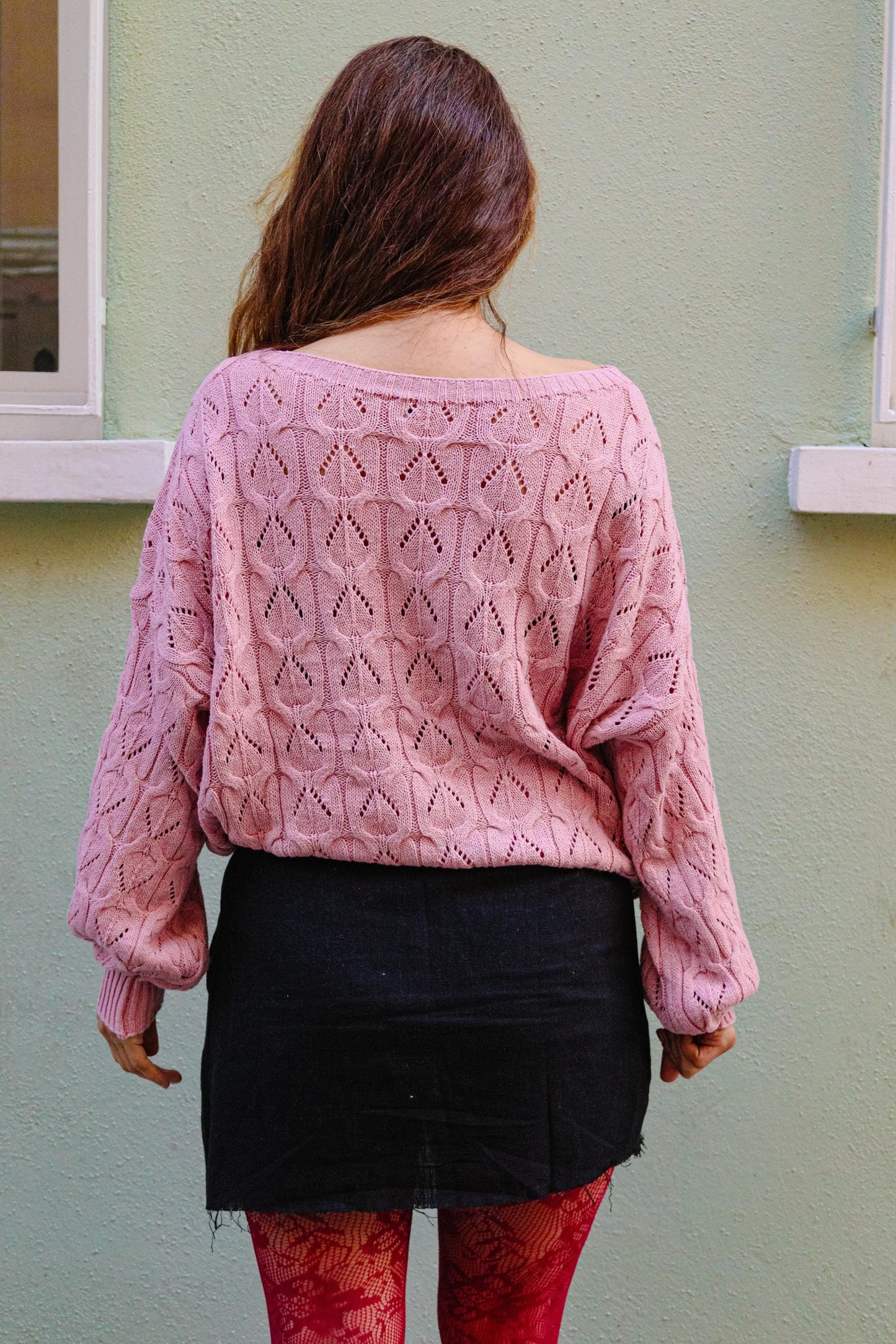 Pastel Pink Boho Knit Sweater for Women | Handmade Cozy Oversized Pullover | Soft Cotton Acrylic Knitwear | Fall Winter Gift for Her