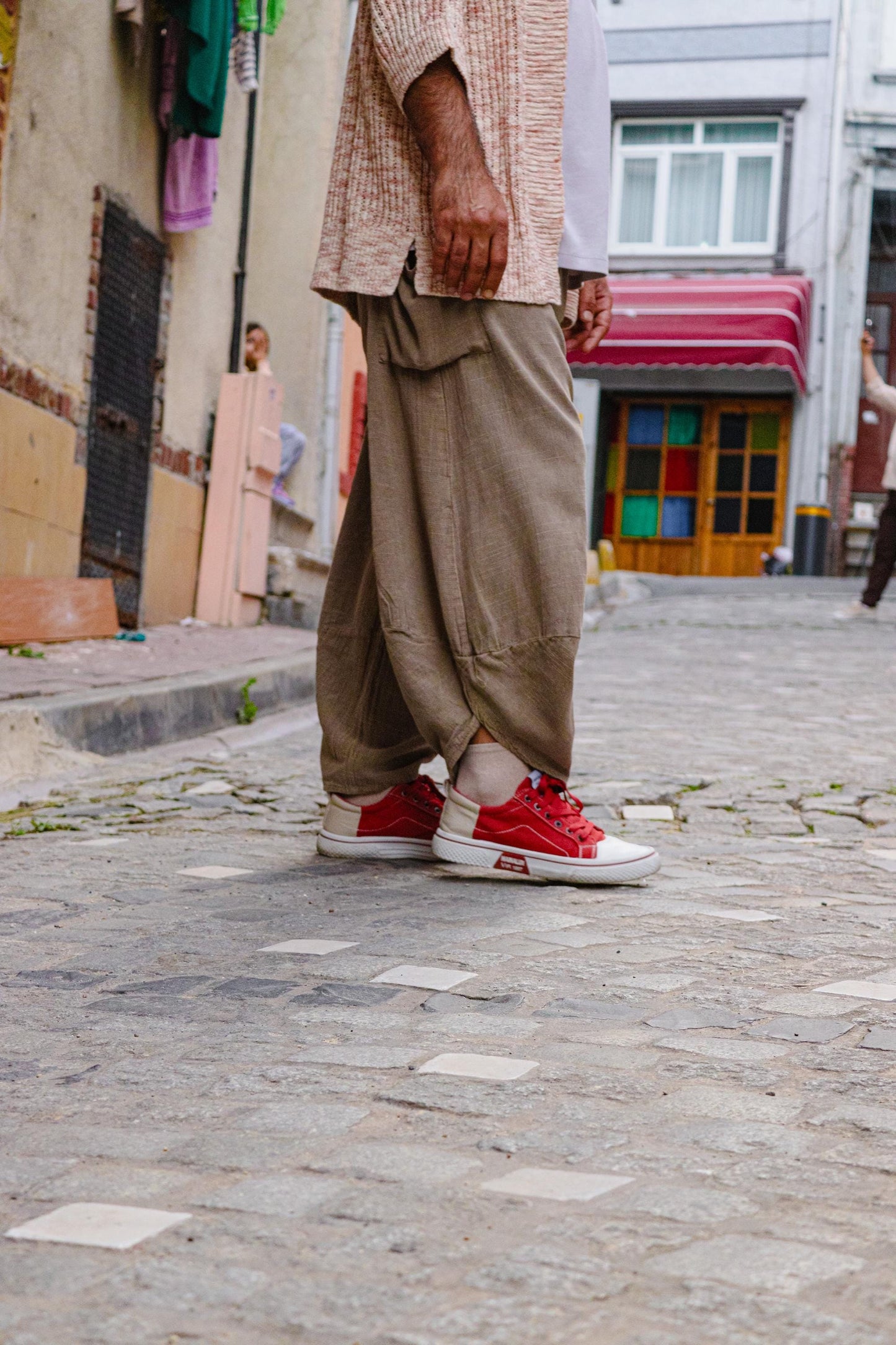 Boho Cotton/linen Wide Leg Pants Natural V-Cut Baggy Fit Handmade Skin Friendly Breathable