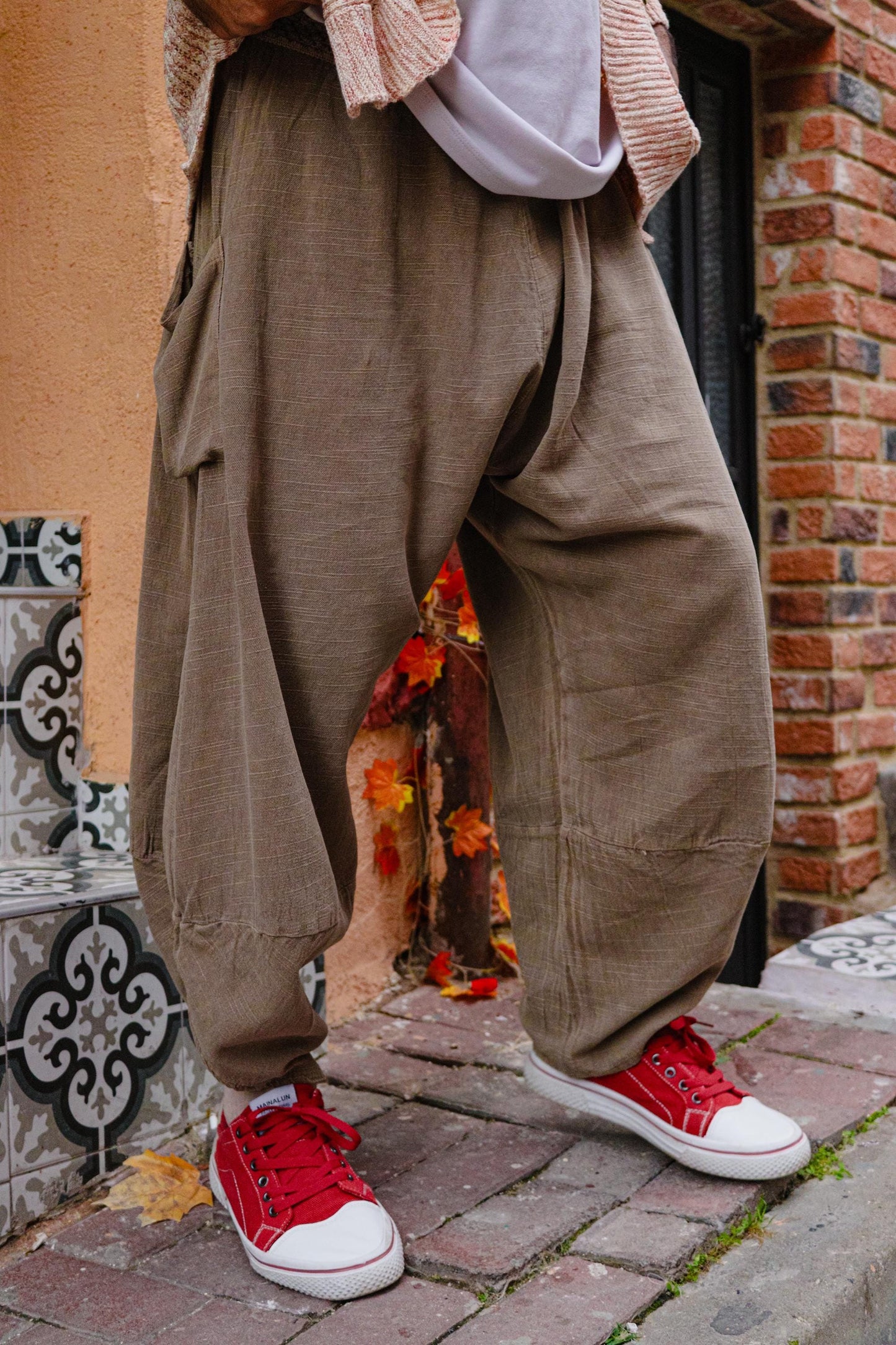 Boho Cotton/linen Wide Leg Pants Natural Baggy Fit | Handmade Hippie Trousers artist Clothing