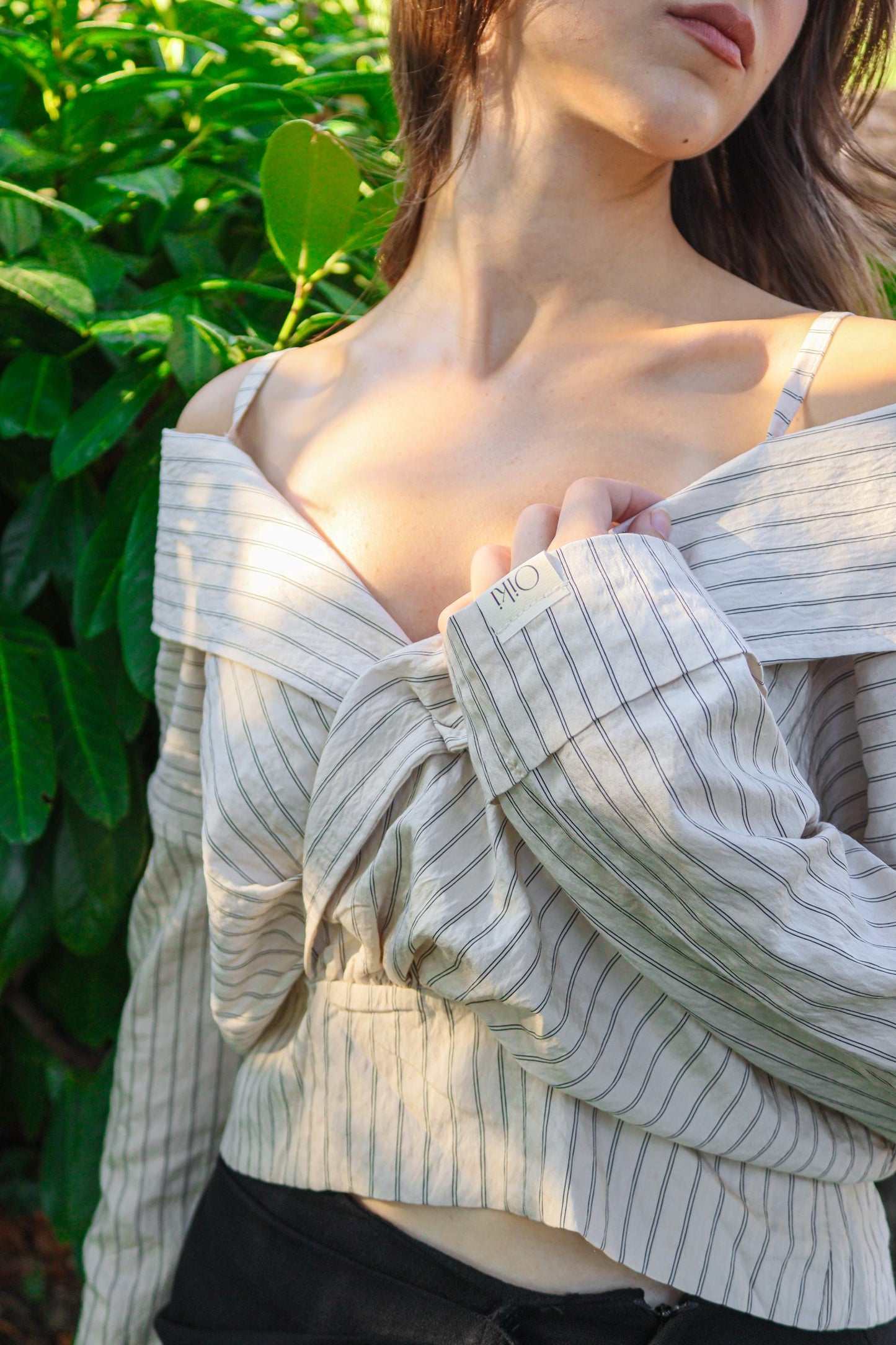 Off Shoulder Striped Cotton Blouse Seersucker Wrap Top Boho Long Sleeve Romantic Shirt Women