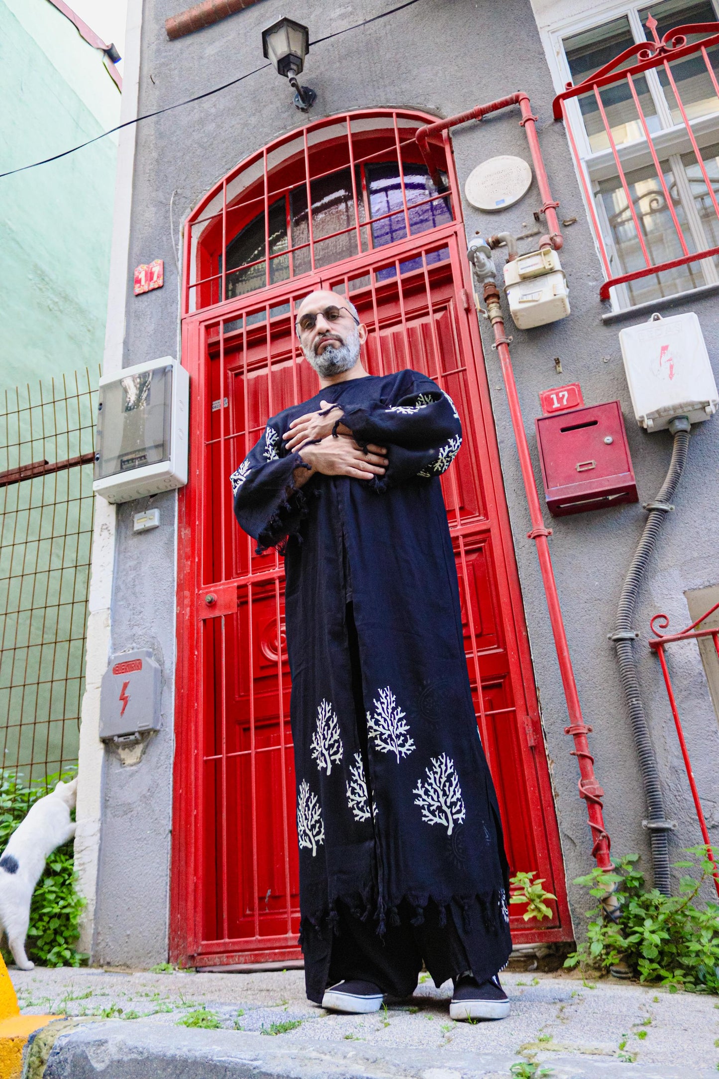 Hand-Printed 100% Linen Kimono Jacket • Unisex Long Open-Front Robe • Artisan Tree Print • Bohemian Layer