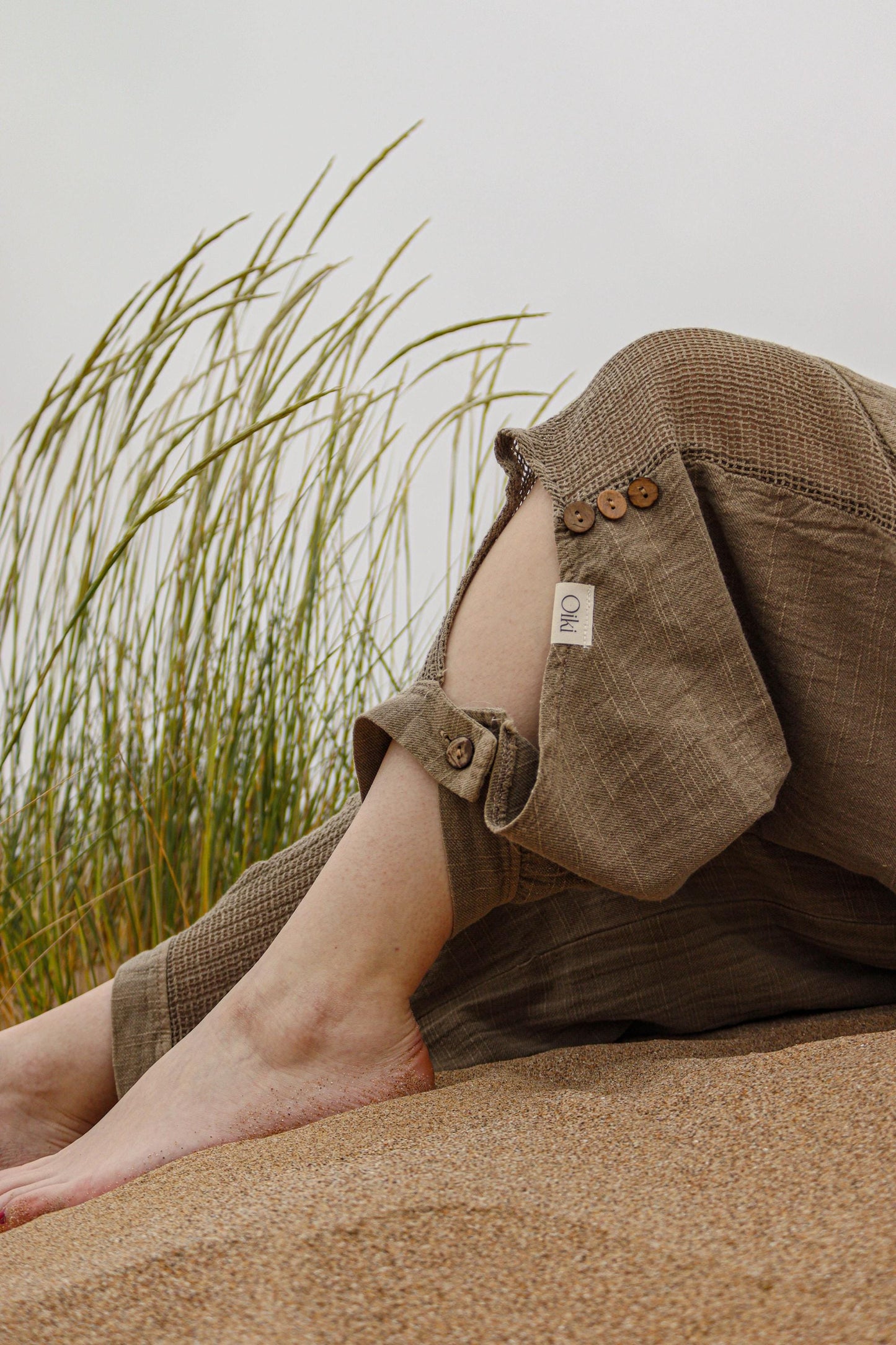 Boho Cotton Linen Wide Leg Pants with Slit Hem Unisex Loose Fit Brown Trousers |  four seasons Festival Yoga Comfy Bohemian Clothing