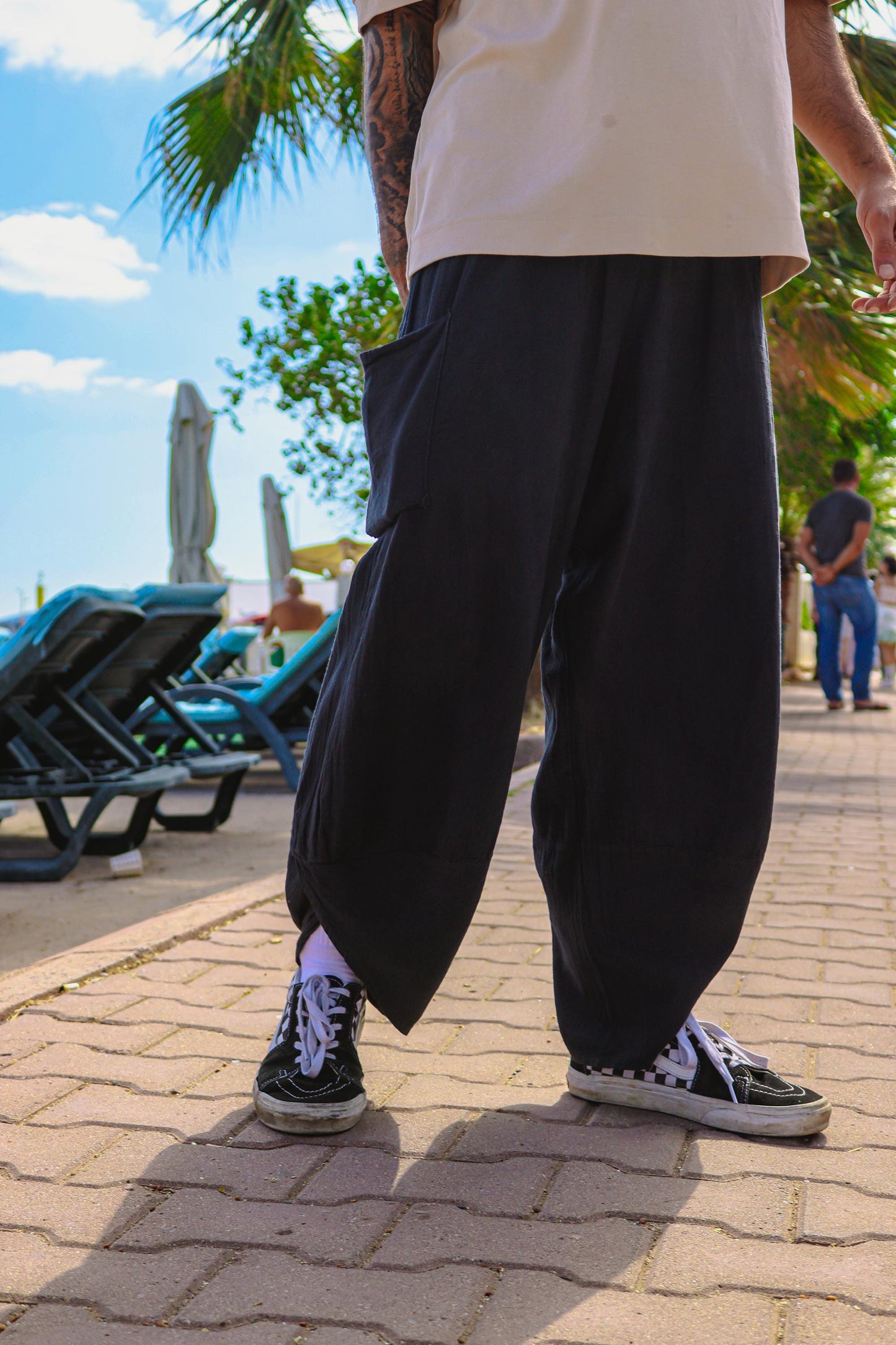 Unisex Boho Wide Leg Pants | Handmade Harem Trousers 100% Cotton Linen | Baggy Yoga Festival Pants | V-Cut Hippie Fit | Gift for Him