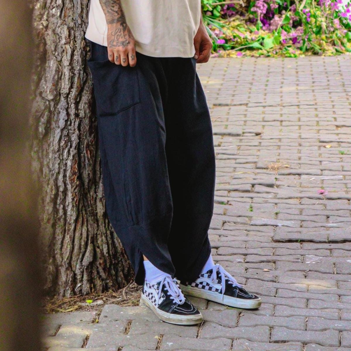 Unisex Boho Wide Leg Pants | Handmade Harem Trousers 100% Cotton Linen | Baggy Yoga Festival Pants | V-Cut Hippie Fit | Gift for Him