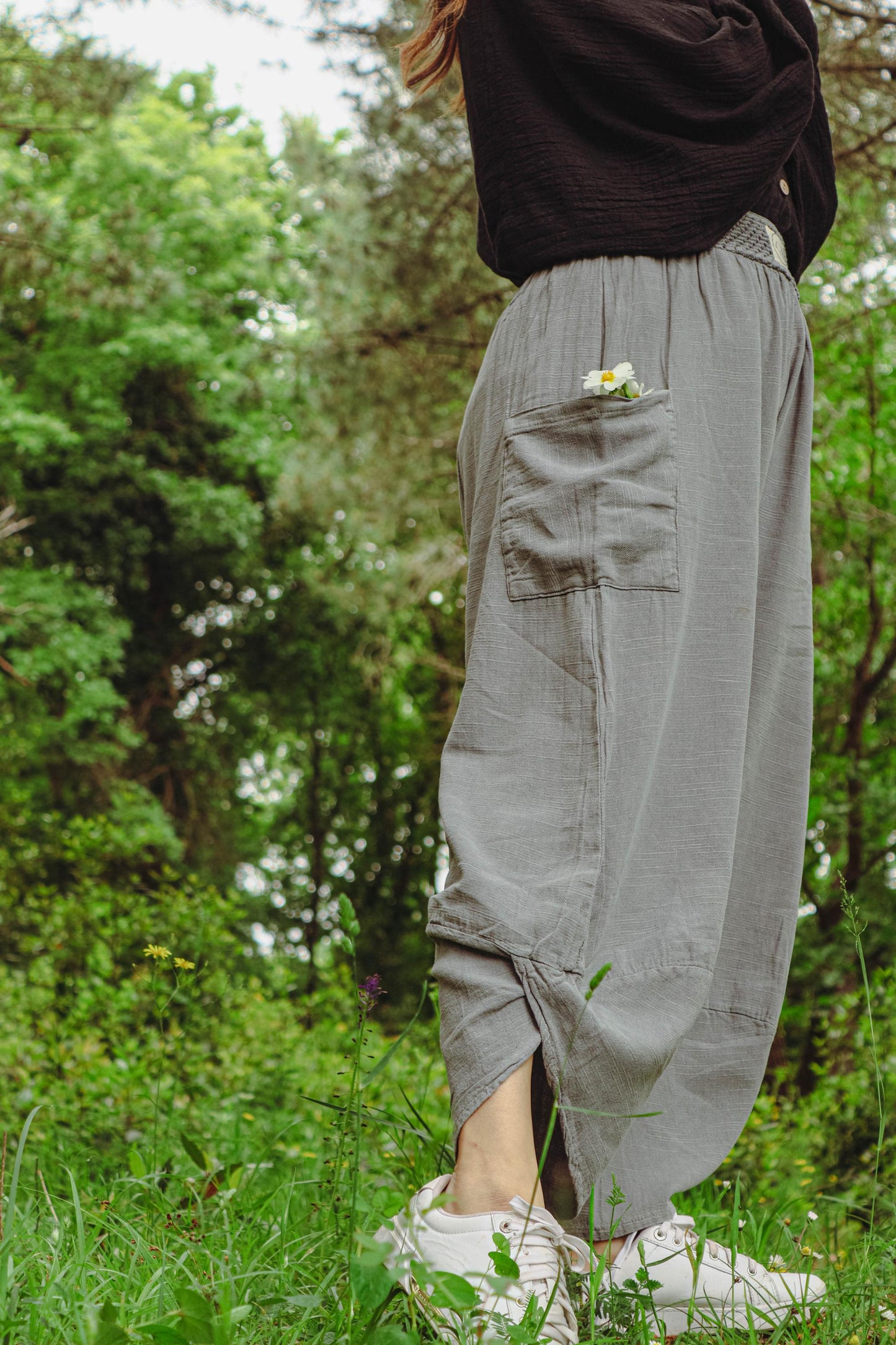 Harem Bohemian Cotton/ Linen Pants Boho V Hem Loose Fit Trousers, Natural Fabric Yoga Lounge Pants, Eco-Friendly Minimalist Unisex Clothing
