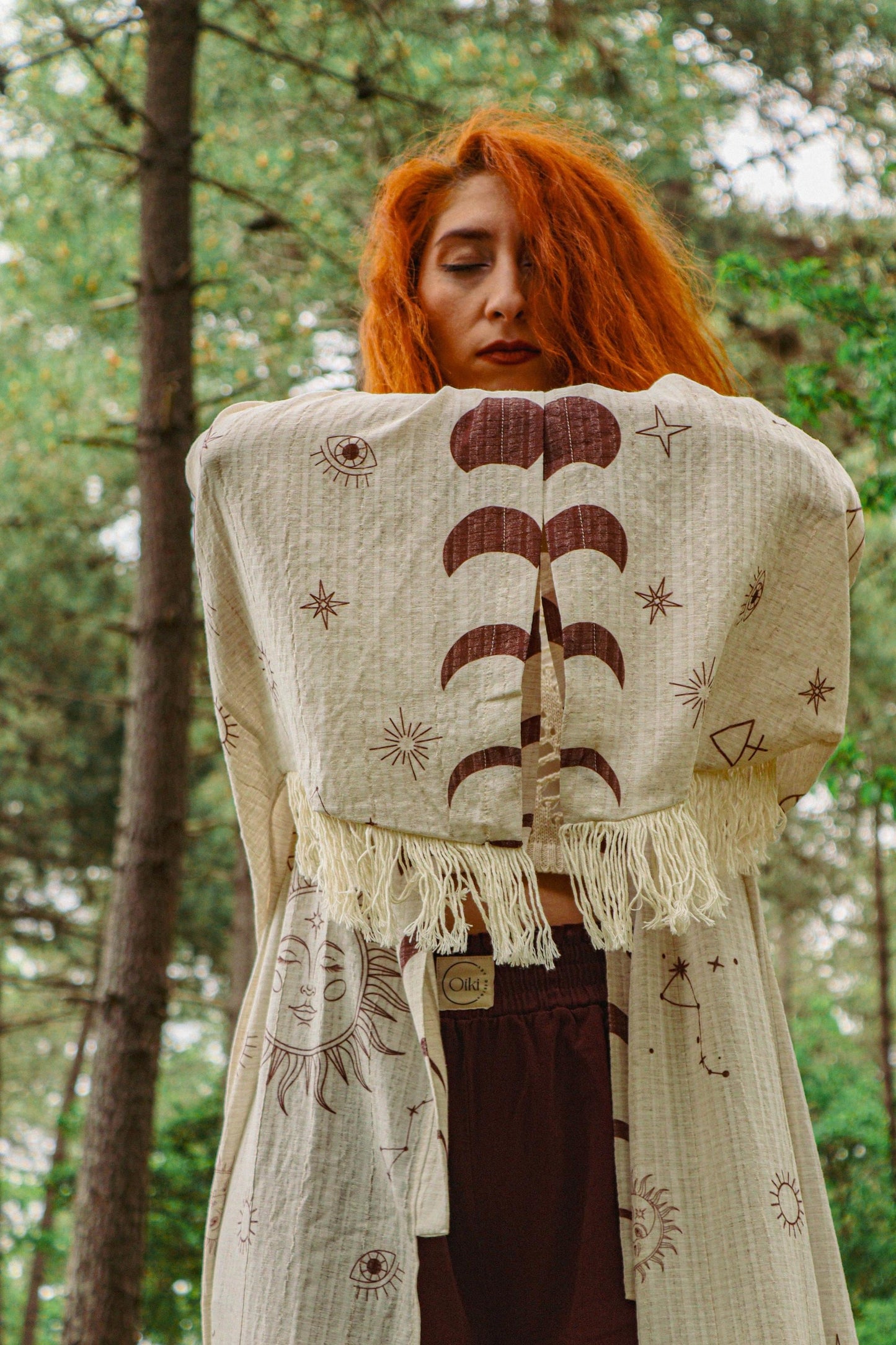 Astrology Kimono with Snake Back Print – Boho Oversized Celestial Bohemian Robe, Zodiac Symbol Cardigan, Festival Goddess Duster