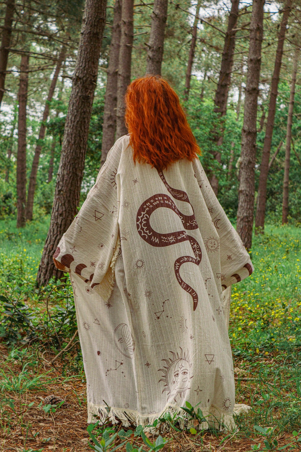 Yılan Sırt Baskılı Bohem Astroloji Kimono