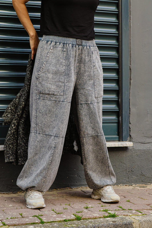 Unisex Baggy Pants - Stone Grey Wide Leg Drawstring Trousers - Unisex Streetwear Cotton Pants- Y2K Trap Style - Boho Urban Lounge