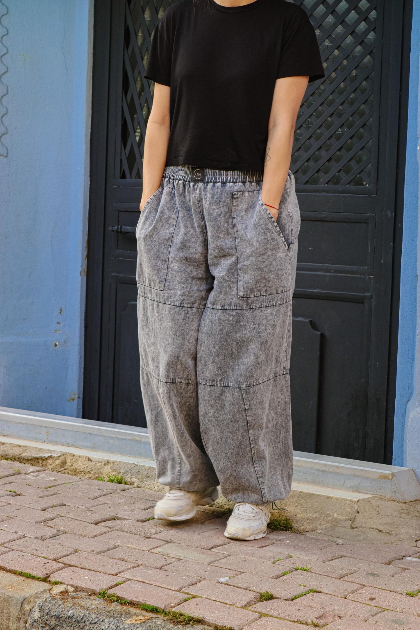 Unisex Baggy Pants - Stone Grey Wide Leg Drawstring Trousers - Unisex Streetwear Cotton Pants- Y2K Trap Style - Boho Urban Lounge