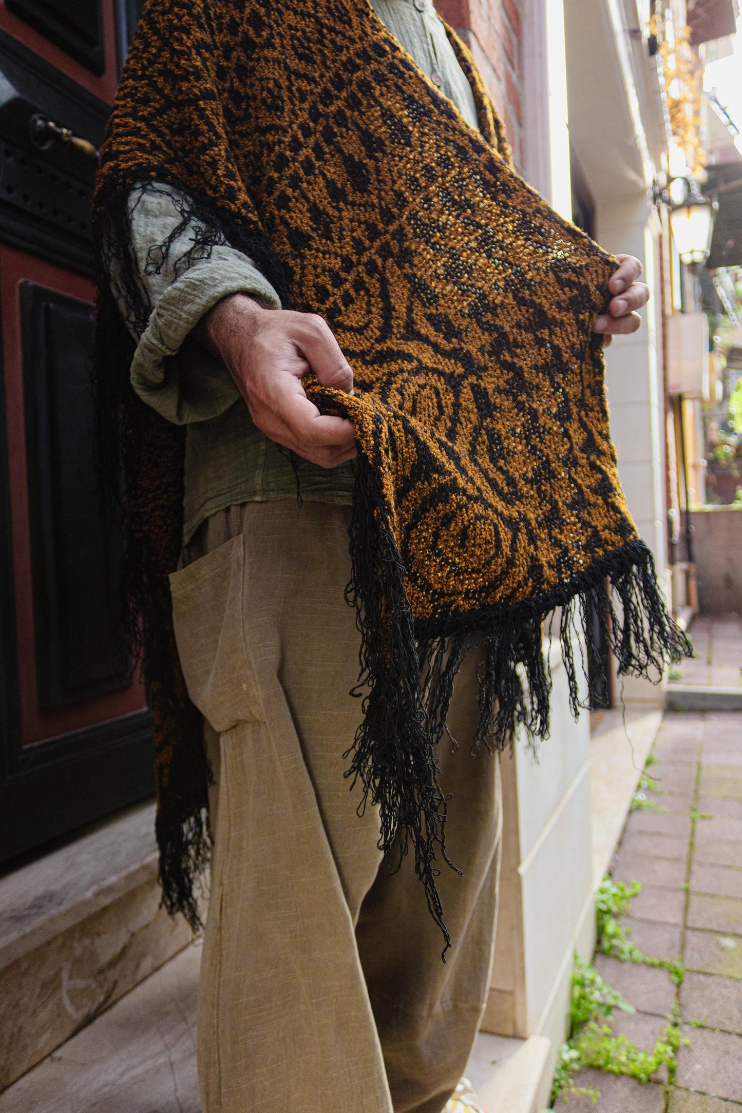 Unisex Boho Poncho with Fringe – Oversized Ethnic Knit Festival Cape, Tribal Pattern Hippie Shawl, All Season Bohemian Wrap