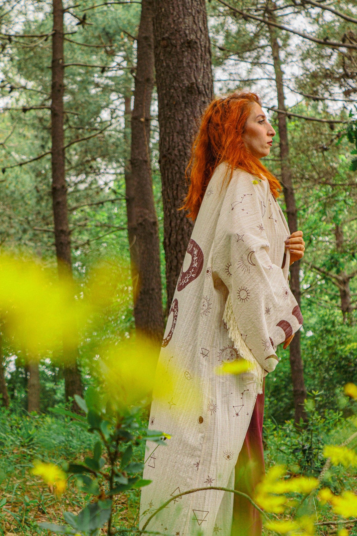Yılan Sırt Baskılı Bohem Astroloji Kimono
