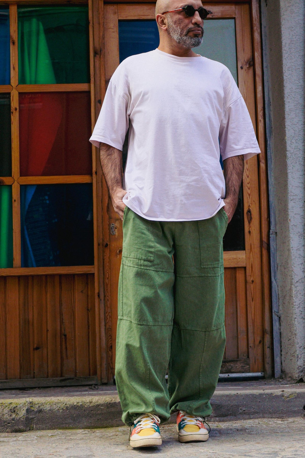 Unisex Yeşil Bağcıklı Geniş Paça Pantolon