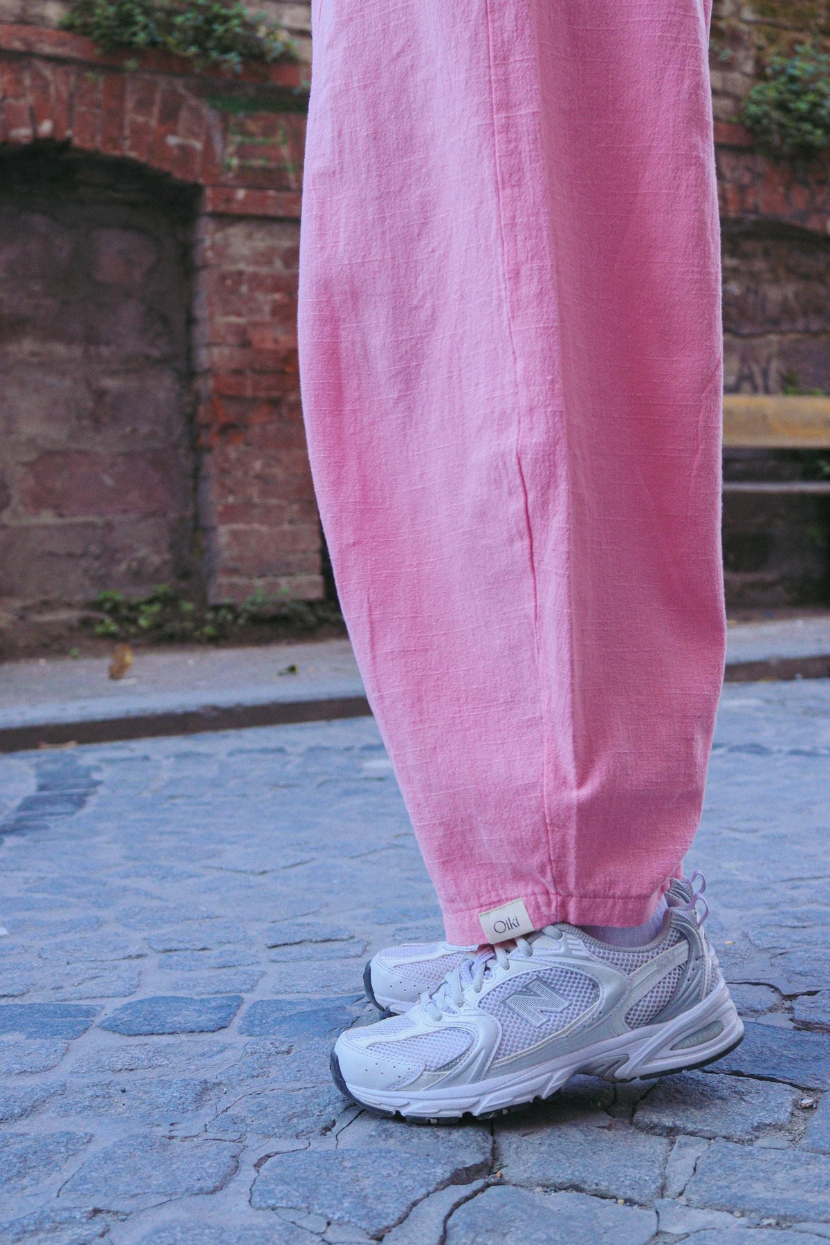 Pembe Keten Pamuklu Balon Pantolon