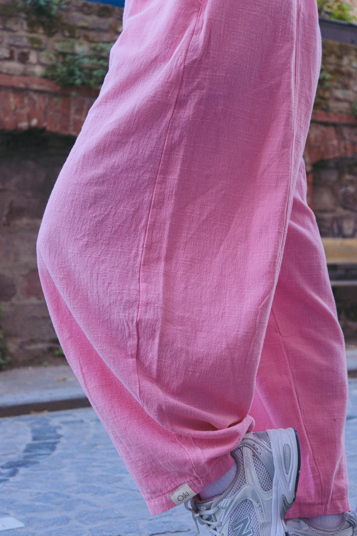 Pembe Keten Pamuklu Balon Pantolon