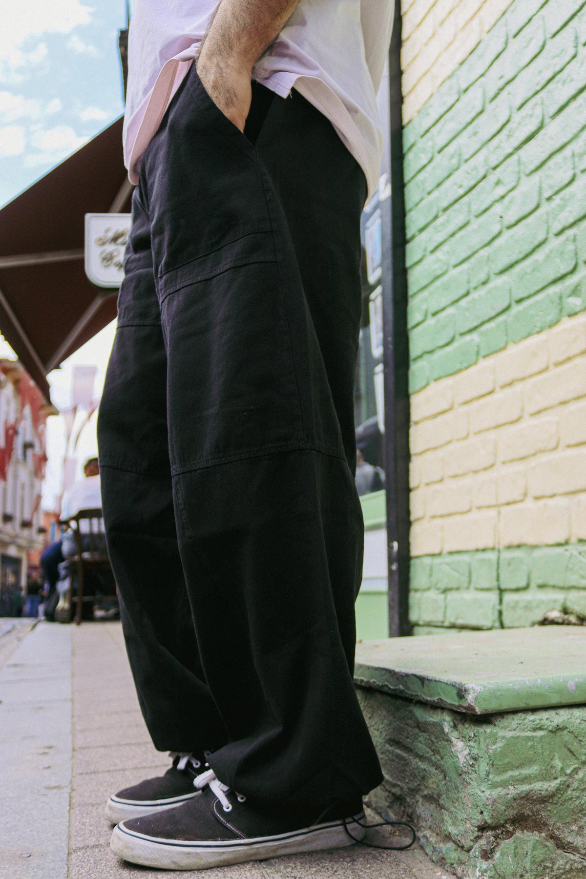 Unisex Siyah Bağcıklı Geniş Paça Pantolon