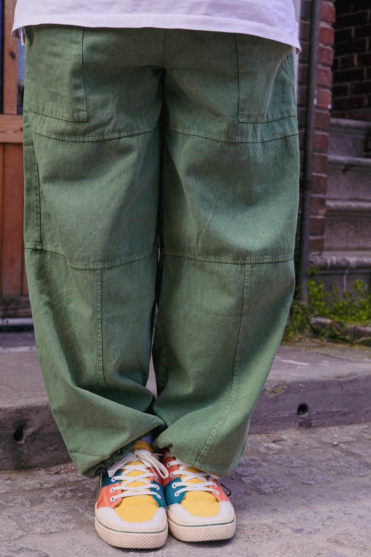Unisex Yeşil Bağcıklı Geniş Paça Pantolon