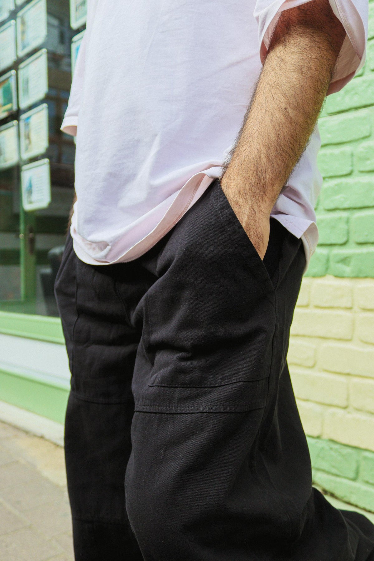 Unisex Siyah Bağcıklı Geniş Paça Pantolon