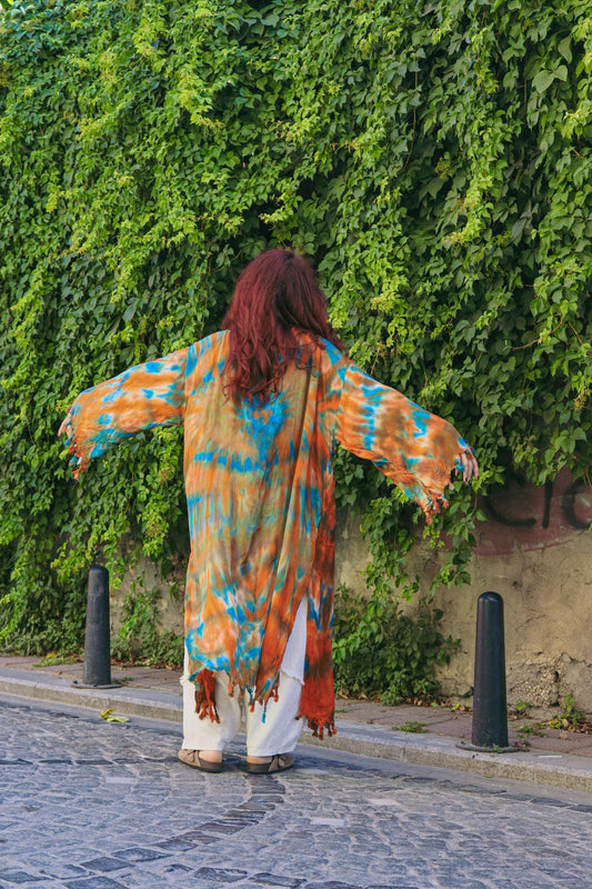 Batik Desenli Bohem Keten Pamuklu Kimono
