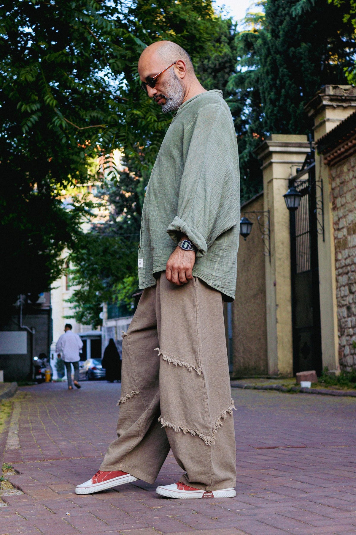 Kahverengi Keten Pamuklu Püsküllü Bol Pantolon