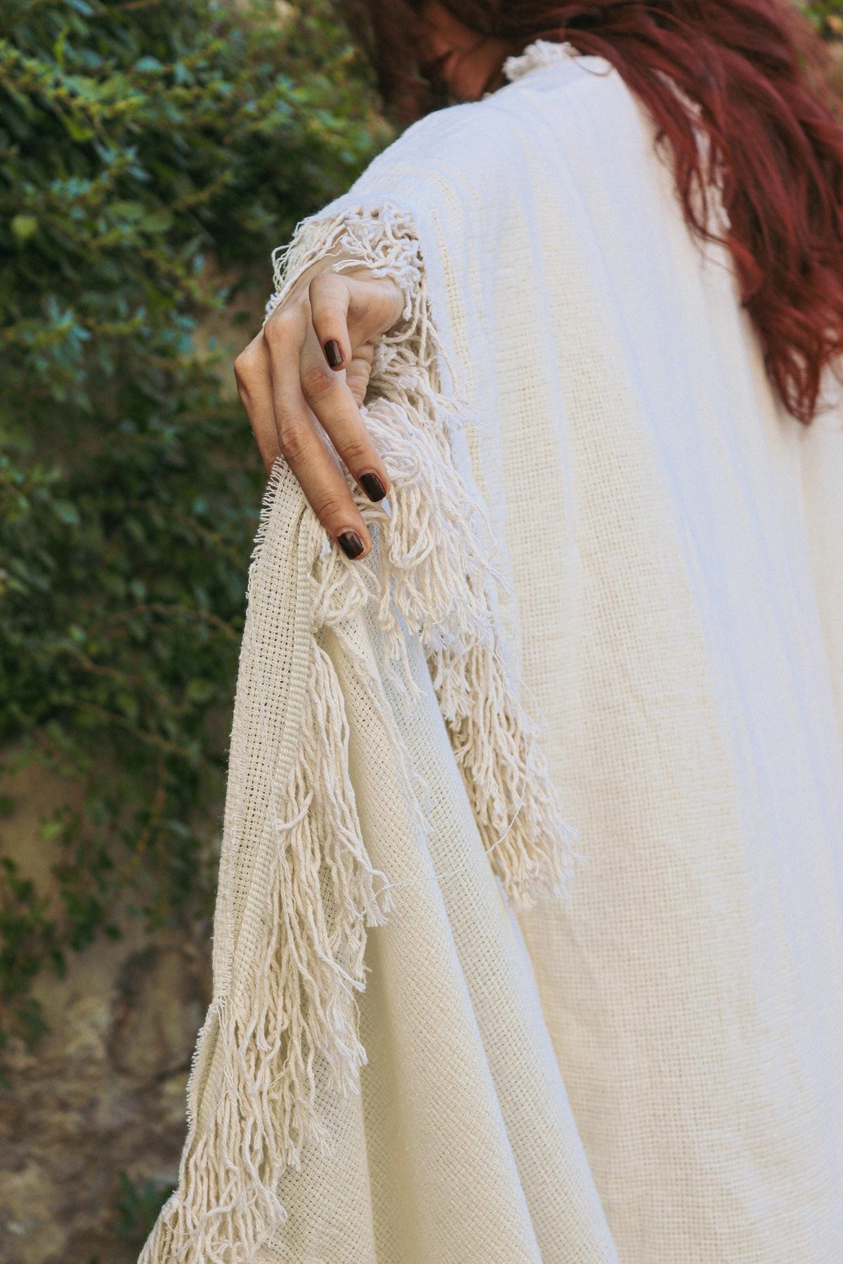 Krem Keten Pamuklu Püsküllü Kimono