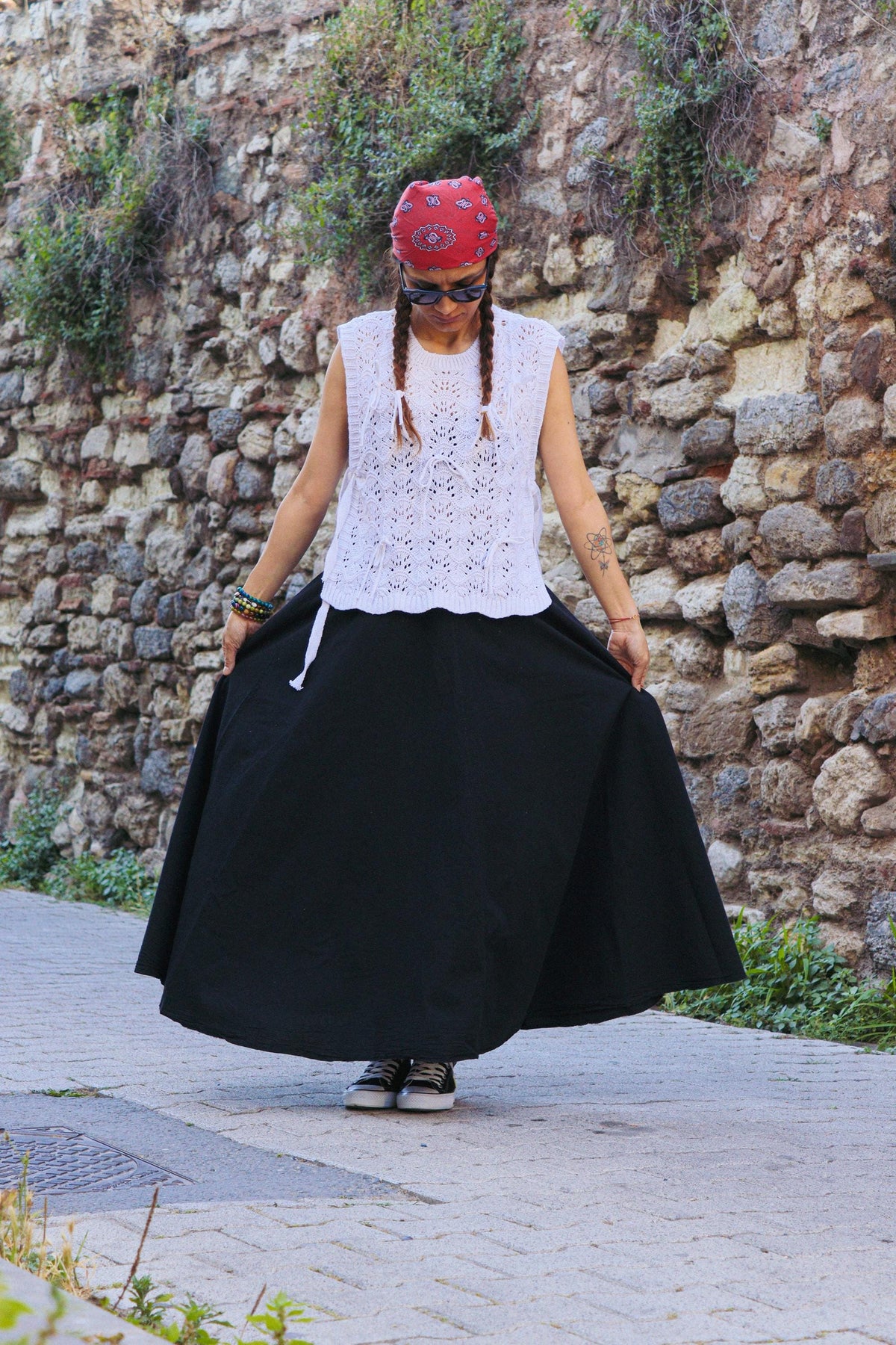 Siyah Pamuklu Gabardin Uzun Etek