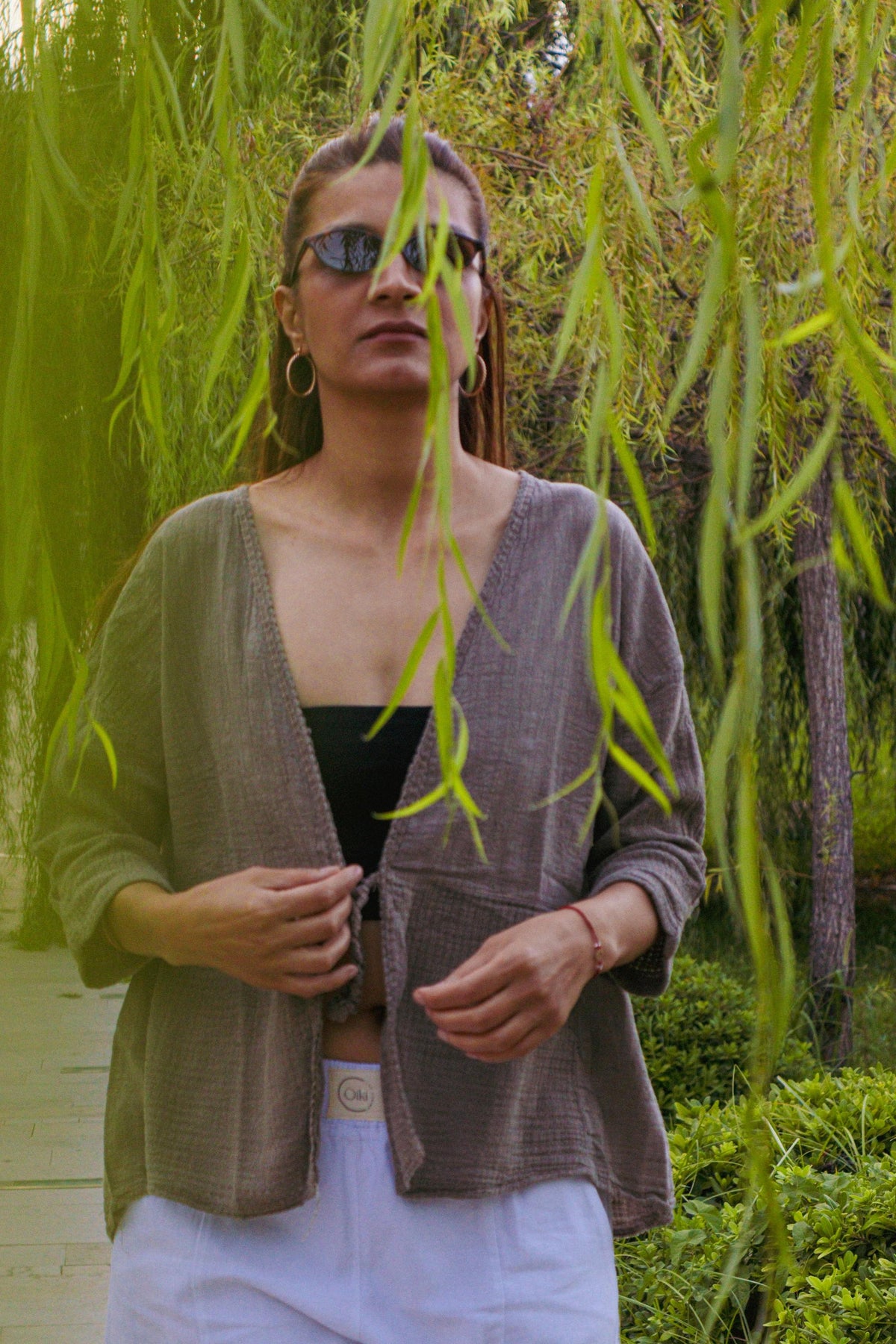 Kahverengi Keten Pamuklu Kruvaze Üst