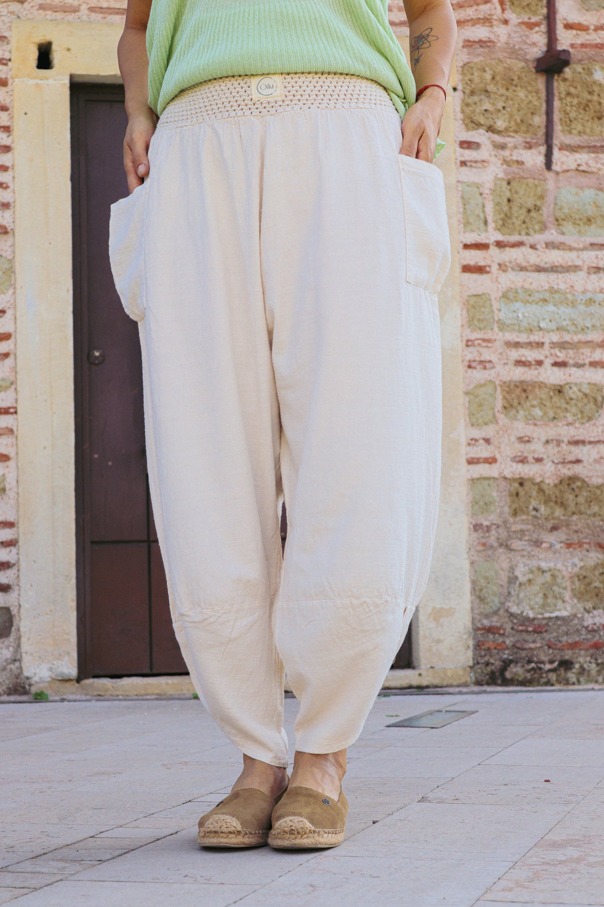 Krem V Paça Baggy Pantolon