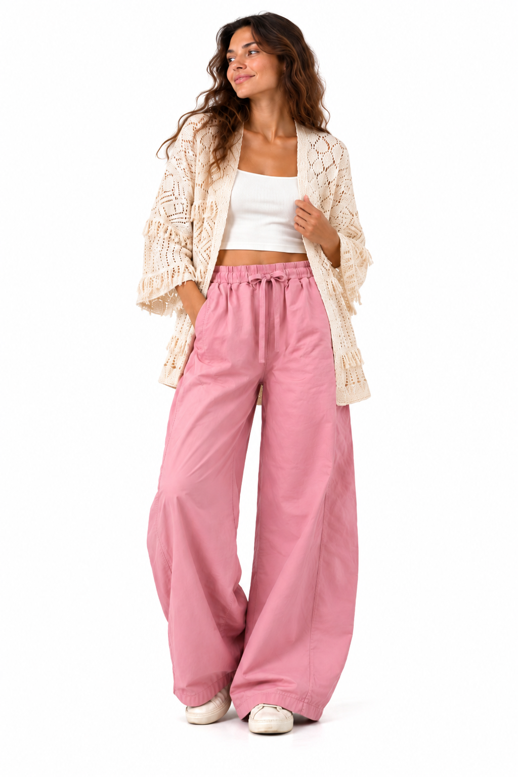 Pastel Pembe Geniş Paça Pantolon
